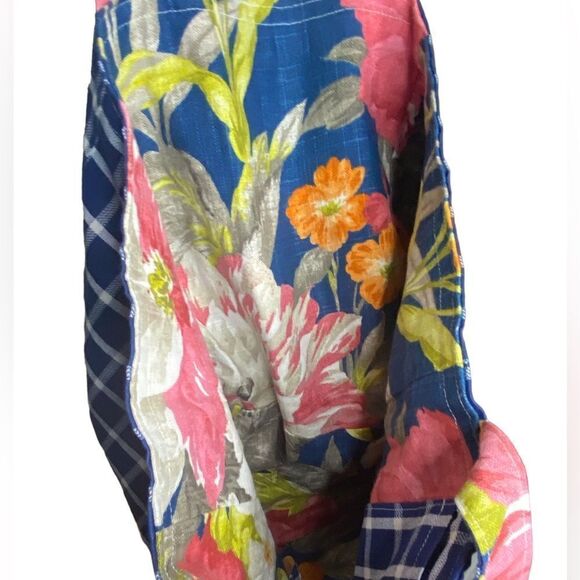 Happy Groovy Designs Reversible Blue White Gingham Floral Open Hobo Bag Purse - Picture 3 of 5